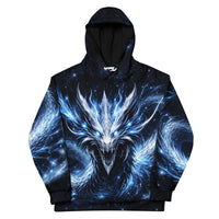 All-over print fantasy dragon hoodie with glowing blue design for men and women