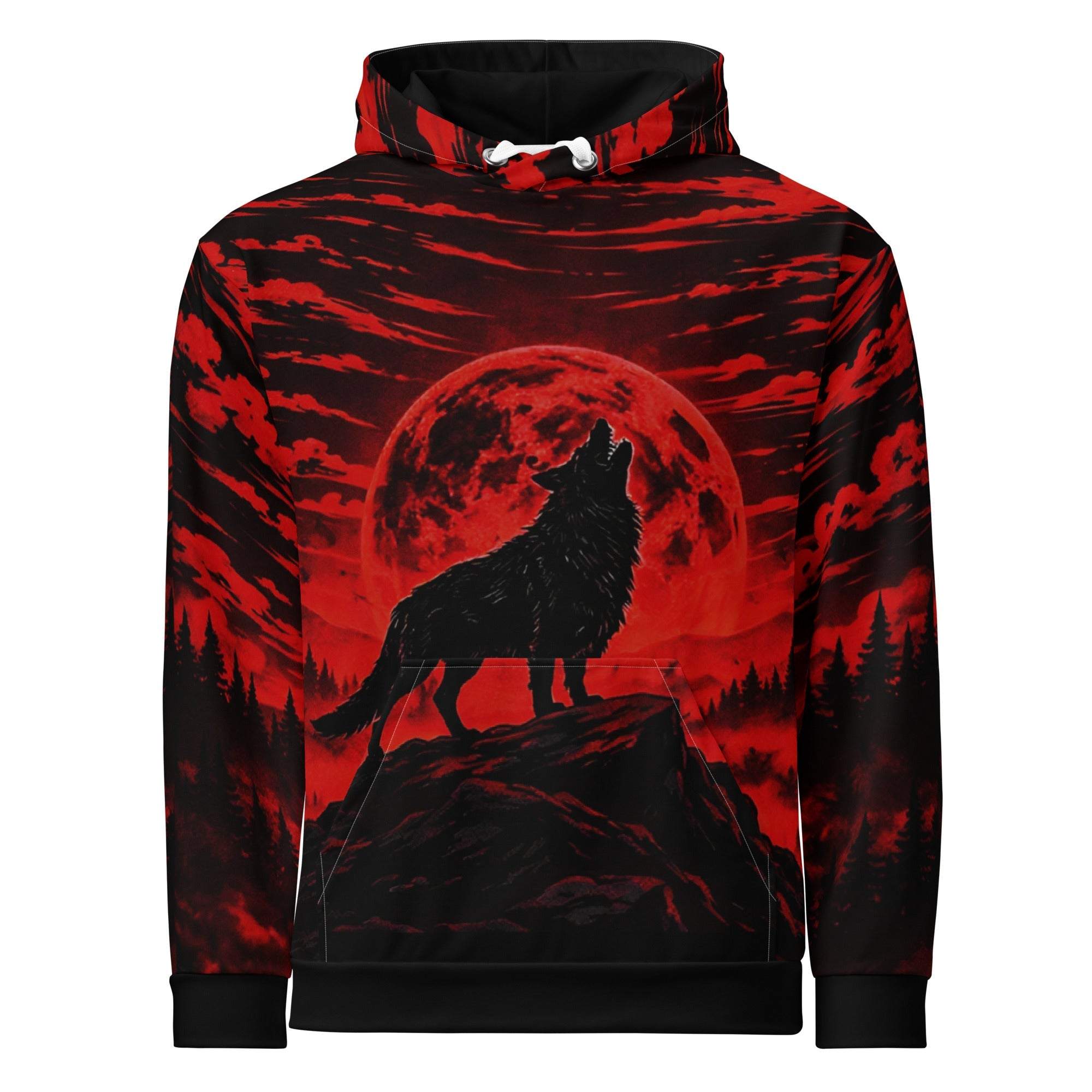 Unisex cotton hoodie with all-over wolf print, soft and breathable pullover for casual wear