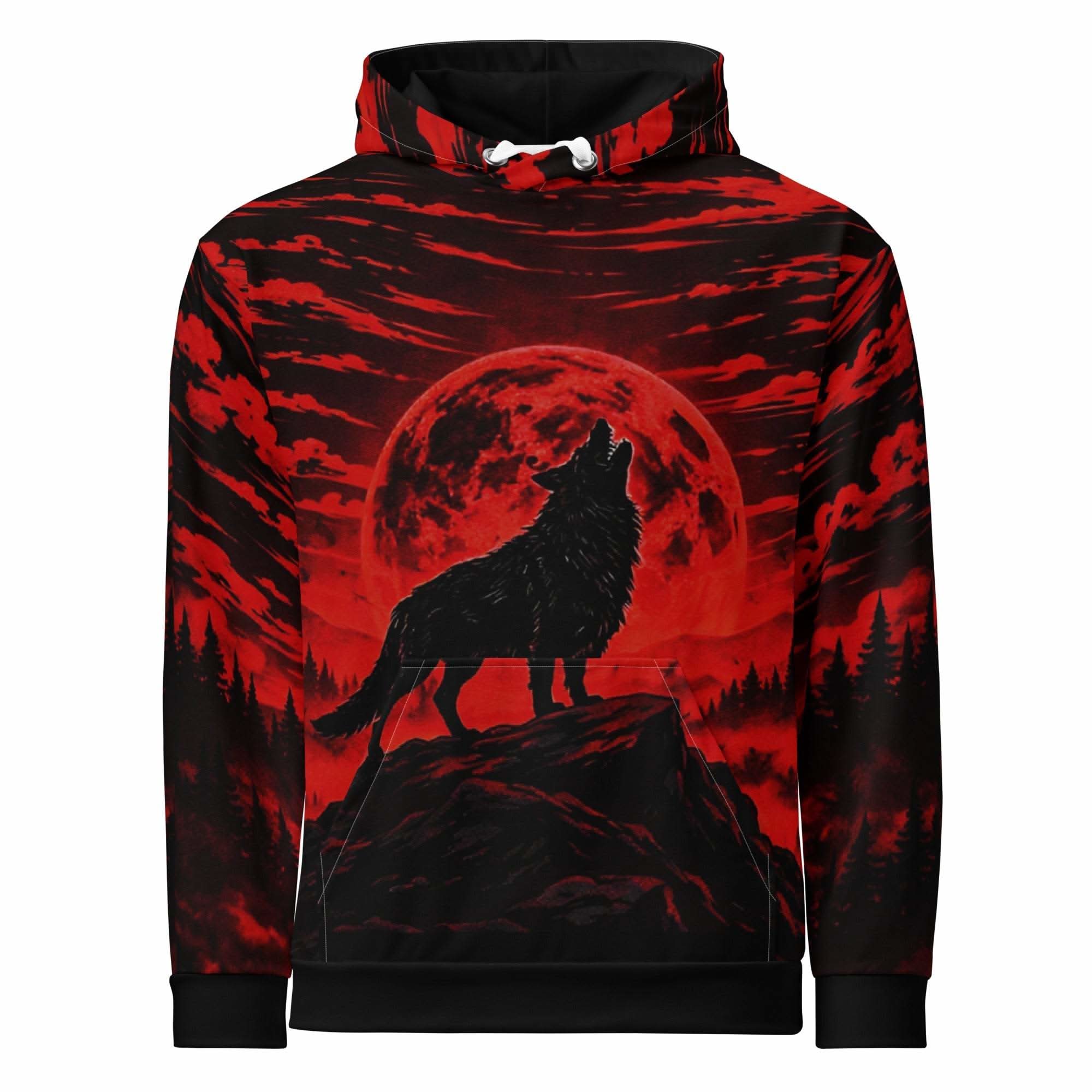 Unisex cotton hoodie with all-over wolf print, soft and breathable pullover for casual wear