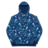 Unisex cotton hoodie with ocean jellyfish and whale design
