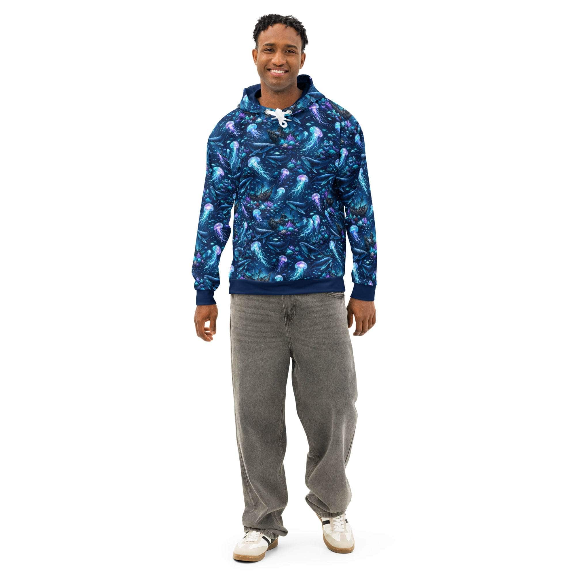 Ocean Jellyfish and Whale marine artwork on unisex cotton hoodie pullover