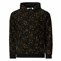 Unisex blue zodiac constellation hoodie with celestial print and cozy cotton fabric