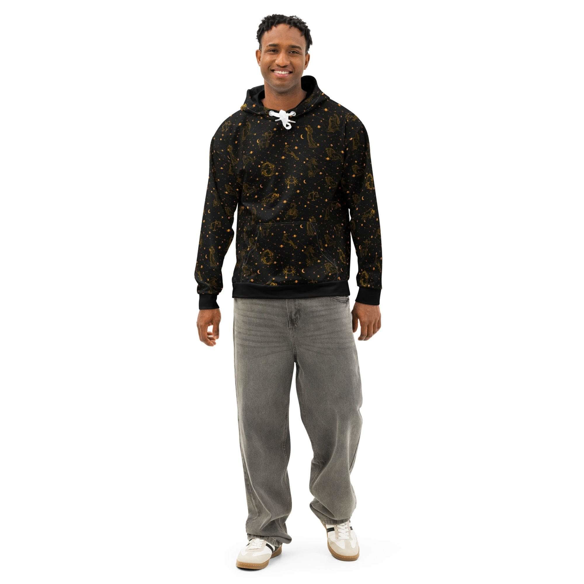 Blue Zodiac Constellation unisex cotton hoodie with celestial print and kangaroo pocket