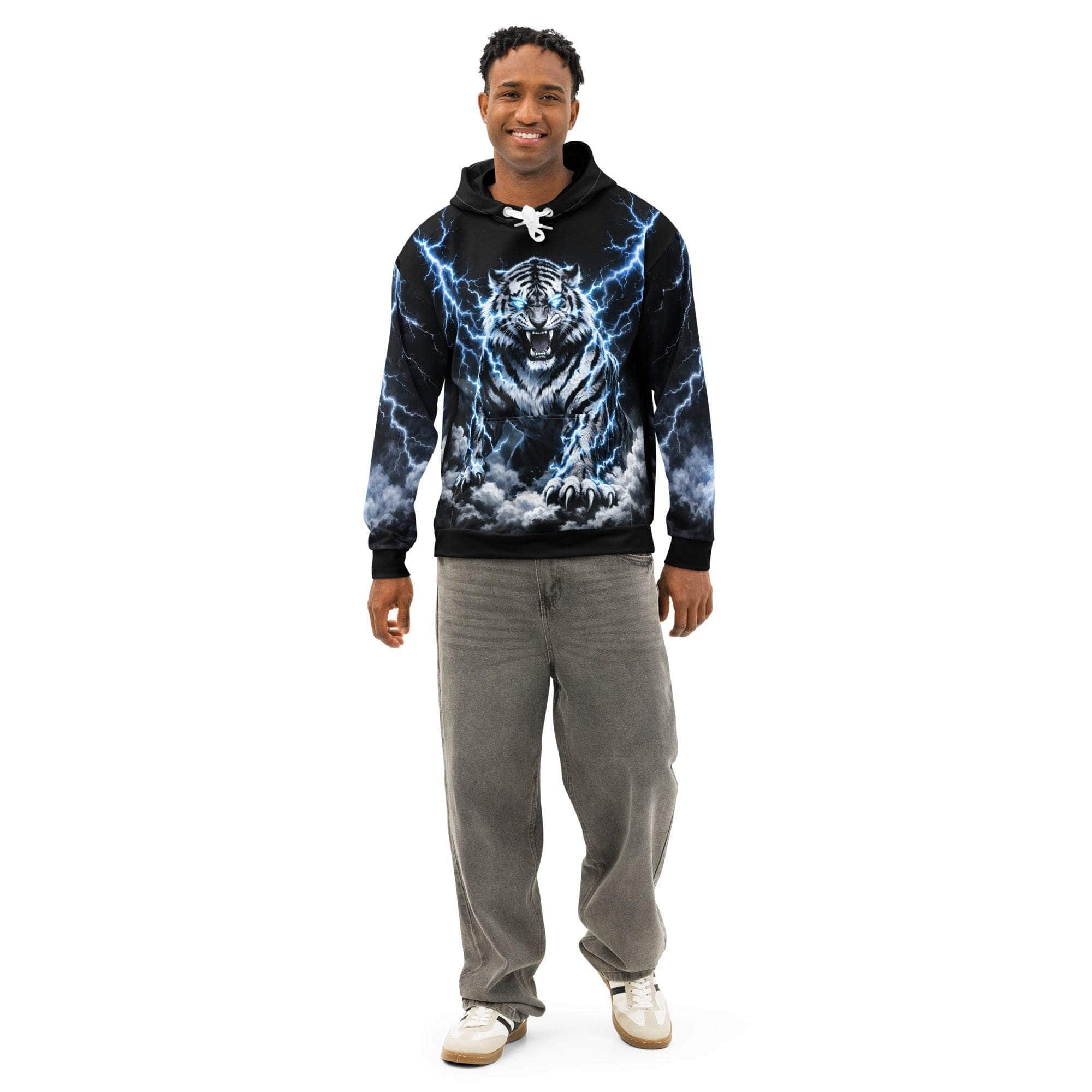 Thunder Tiger hoodie unisex cotton all-over print premium casual pullover with double-layer hood and front pocket
