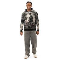 Dark Seinen Samurai Hoodie with ink wash anime swordsman design and red accents