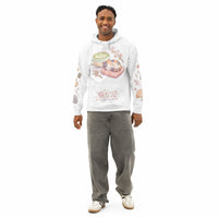 Unisex Anime Cat AOP Hoodie with all-over kawaii cat café print in pastel colors on soft cotton fabric