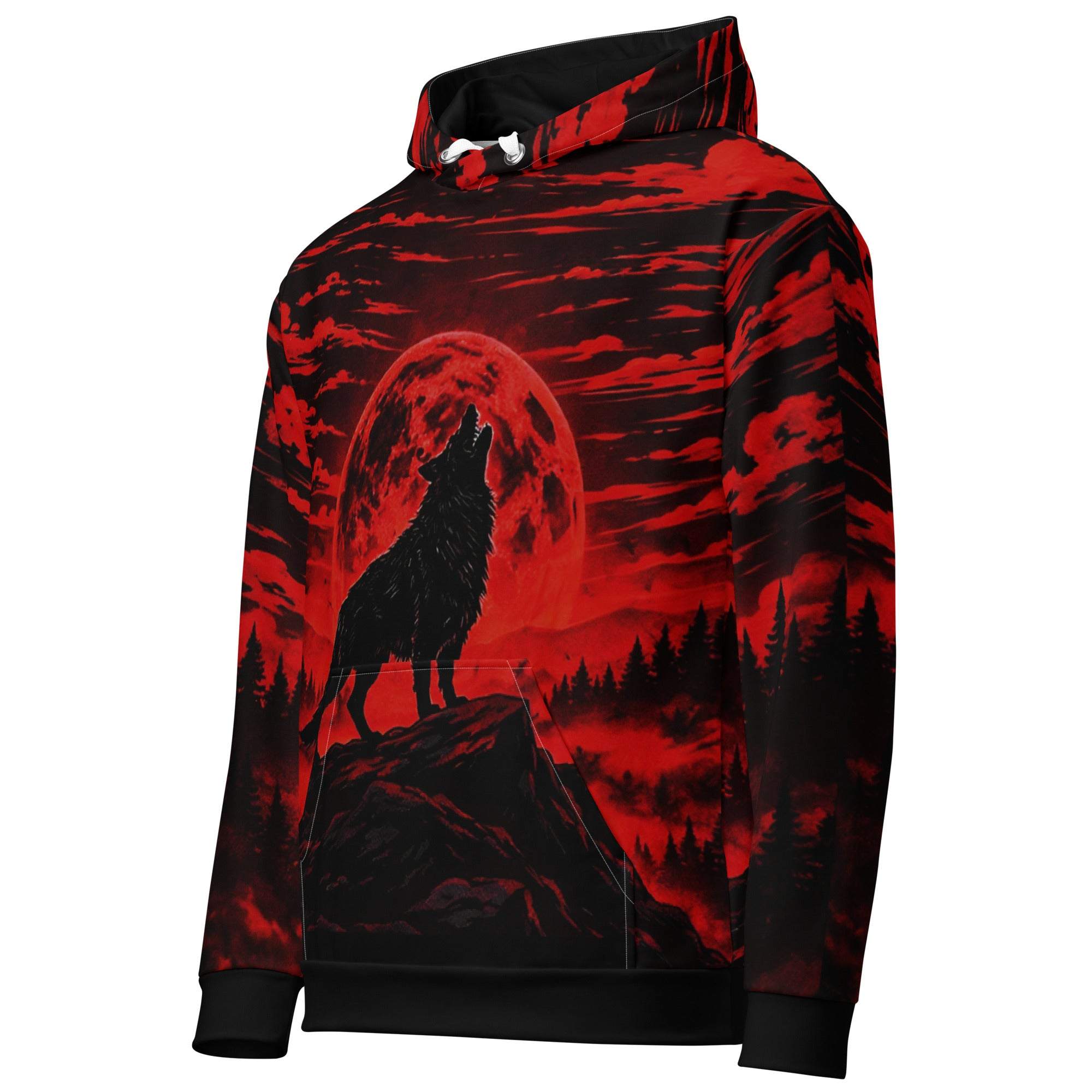 Unisex cotton hoodie with all-over wolf print, soft and breathable pullover for casual wear
