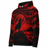 Unisex cotton hoodie with all-over wolf print, soft and breathable pullover for casual wear