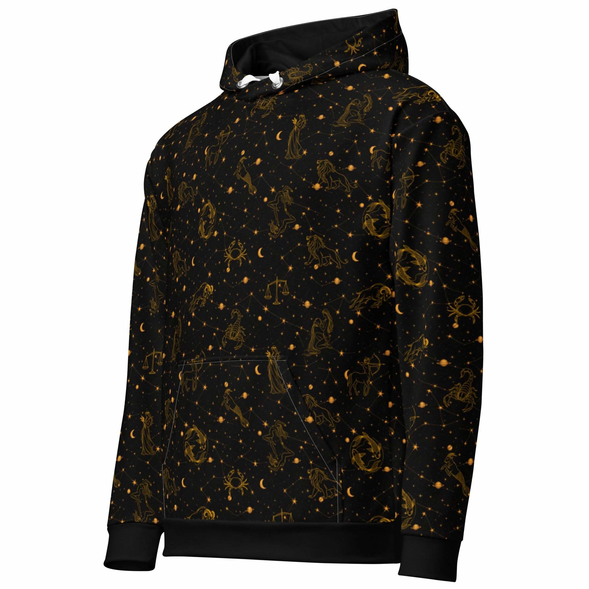 Unisex blue zodiac constellation hoodie with celestial print and cotton fabric