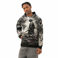 Seinen Samurai Hoodie with ink wash samurai design and dark anime streetwear style