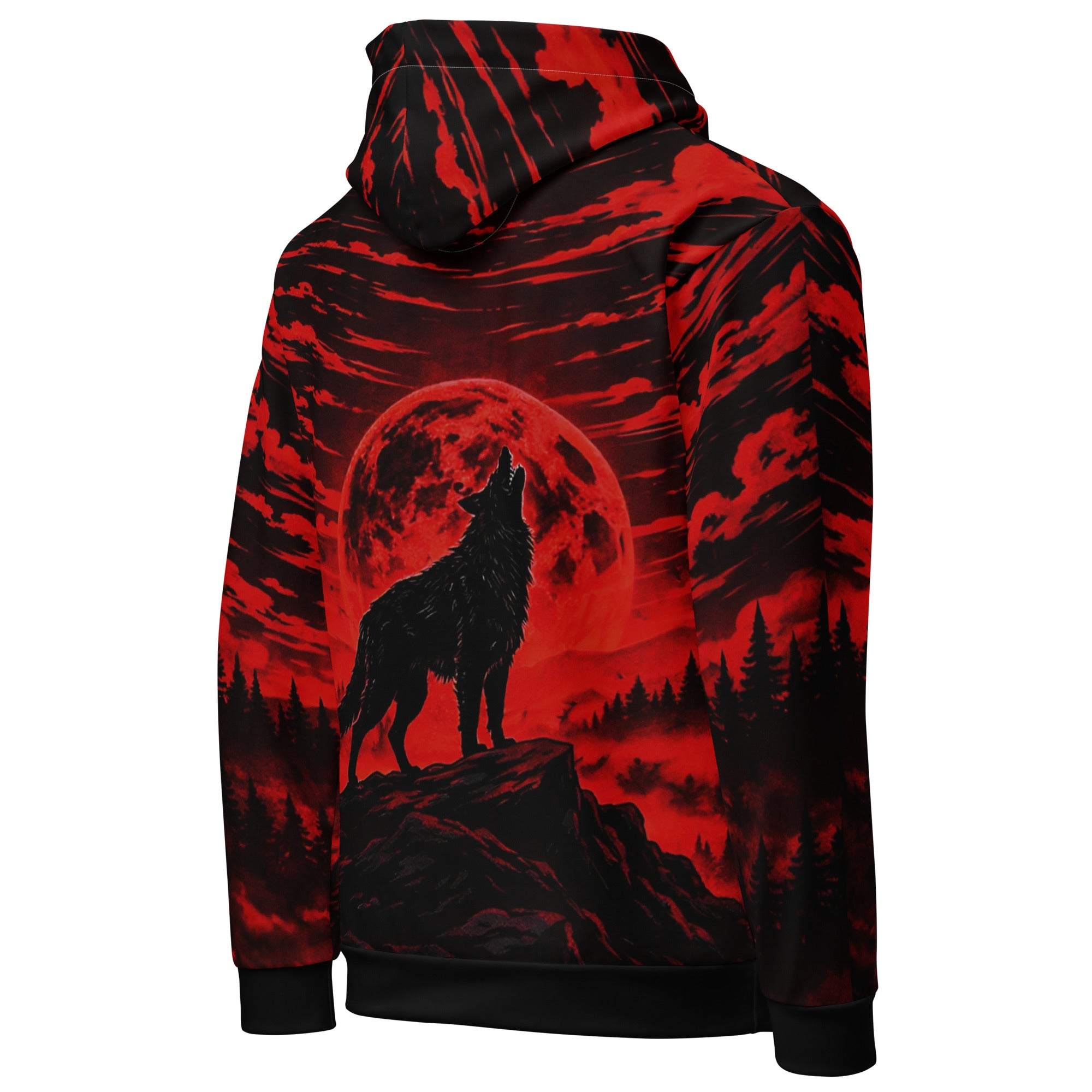 Unisex cotton hoodie with all-over wolf print, breathable and comfortable pullover for casual wear