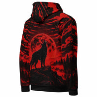 Unisex cotton hoodie with all-over wolf print, breathable and comfortable pullover for casual wear