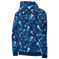 Unisex cotton hoodie with ocean jellyfish and whale marine design