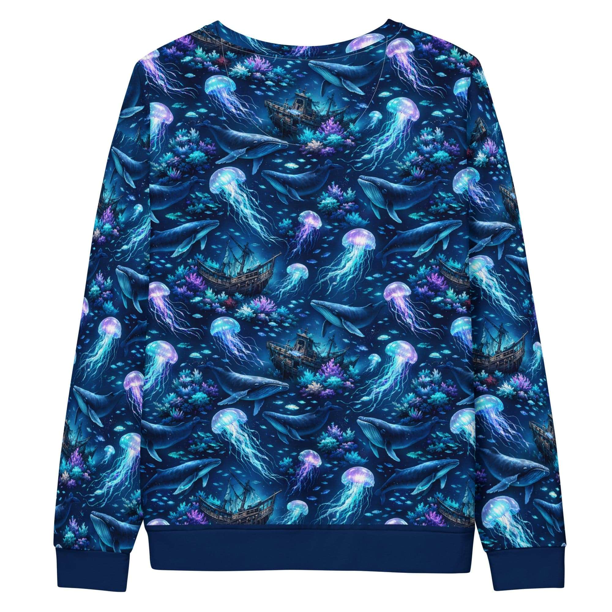 Ocean Jellyfish Whale Sweatshirt - All Over Print Marine Life Sea Turtle Unisex Pullover showcasing vibrant marine life design.