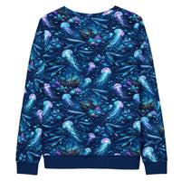 Ocean Jellyfish Whale Sweatshirt - All Over Print Marine Life Sea Turtle Unisex Pullover showcasing vibrant marine life design.