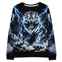 Electric Tiger Lightning sweatshirt with bold tiger and lightning design, gothic streetwear pullover in relaxed fit cotton blend