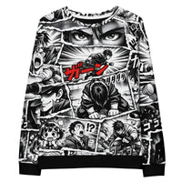 Manga panel sweatshirt with black-and-white comic collage and Japanese sound effects in a relaxed fit cotton blend