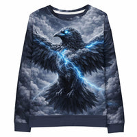Storm Raven all-over print cotton sweatshirt with gothic lightning and raven design