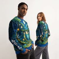 Product mockupJapanese Spirit Forest Sweatshirt featuring yokai aesthetic on soft, stretchy cotton pullover