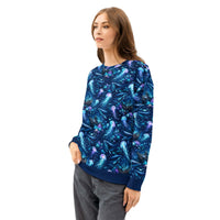 Ocean Jellyfish Whale Sweatshirt - All Over Print Marine Life Sea Turtle Unisex Pullover model wearing vibrant marine life design.