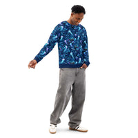 Ocean Jellyfish Whale Sweatshirt - All Over Print Marine Life Sea Turtle Unisex Pullover model wearing vibrant marine-themed sweatshirt