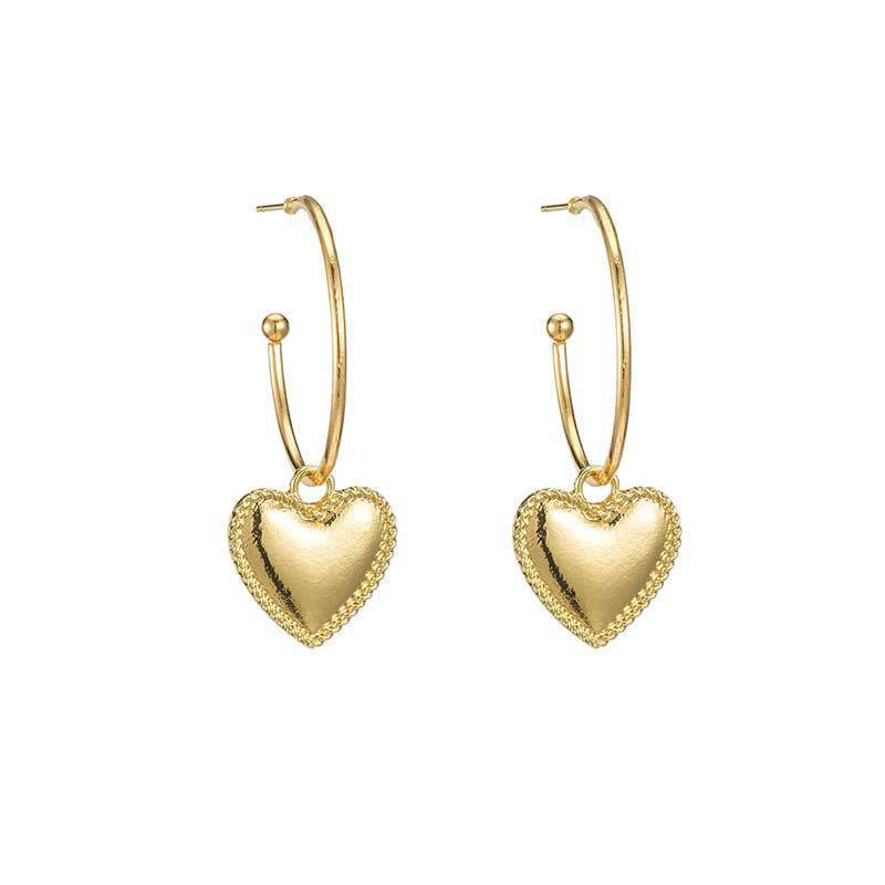 Gold heart drop earrings delicate romantic gold plated 2 inch length
