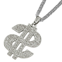Gold dollar sign necklace with thick chain, 80s style fashion accessory