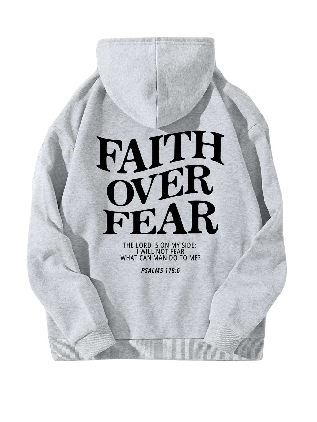 Womens Faith Over Fear graphic hoodie in various sizes with a powerful message