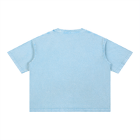 Mineral wash boxy cotton t-shirt with oversized drop shoulder crop design and ribbed collar