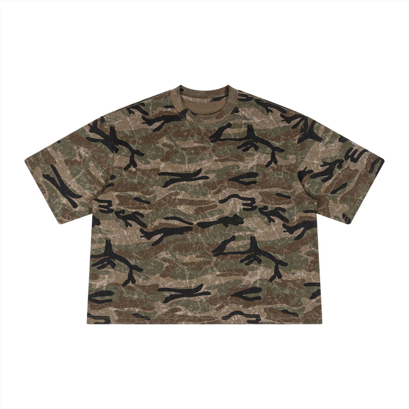 Unisex Boxy Camo Print T-Shirt oversized cotton streetwear tee with drop shoulder and all-over camo print