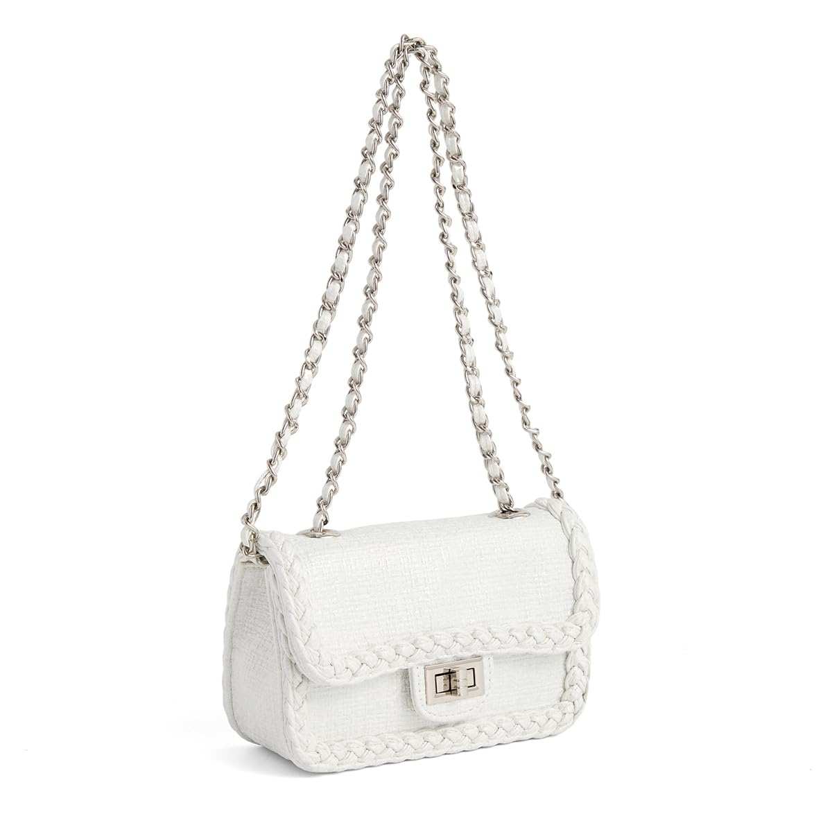Cute toddler shoulder messenger bag with pearl and chain decoration, compact and lightweight crossbody purse for daily use and special occasions