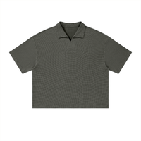 Unisex Waffle Boxy Polo Shirt | Oversized Vintage Streetwear Cotton Blend Tee