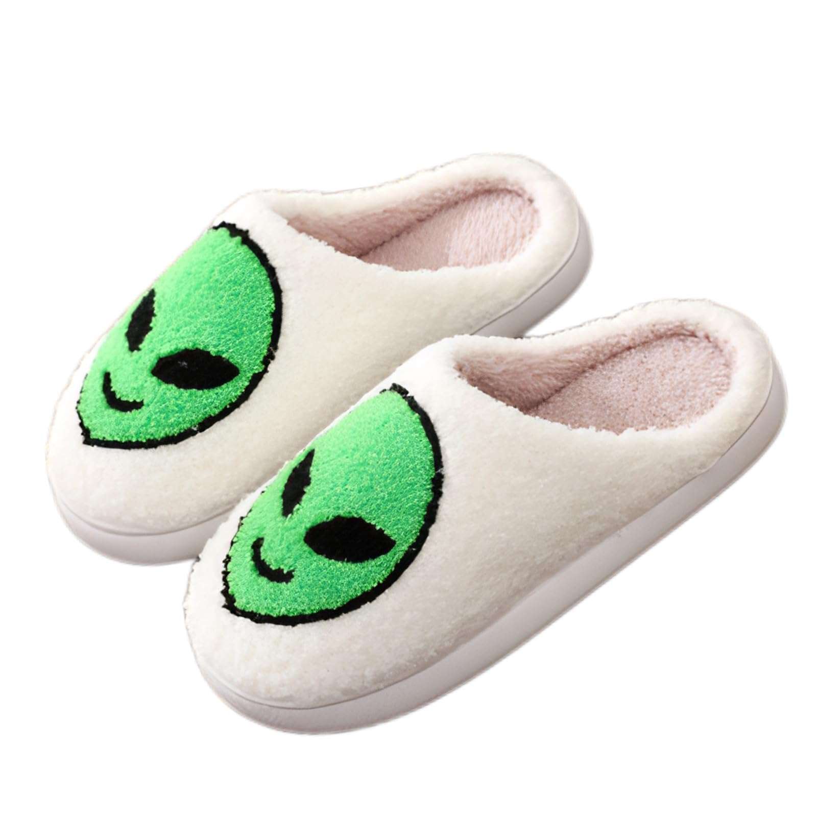 CozyAlien Fun Print Slippers with playful alien design and warm furry material for couples