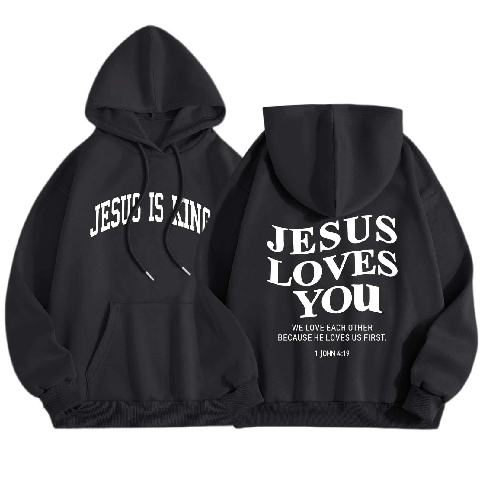 Jesus Loves You Hoodie women’s warm polyester fleece Christian sweatshirt with inspirational slogan