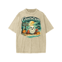 Ghost Crab Snow Washed Kids' T-Shirt featuring vintage coastal Halloween graphic on soft 100% cotton fabric