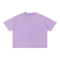 Mineral wash boxy cotton t-shirt with oversized drop shoulder and cropped fit in faded vintage style