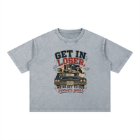 Mineral wash boxy cotton t-shirt with oversized fit and senior year 2027 graphic design