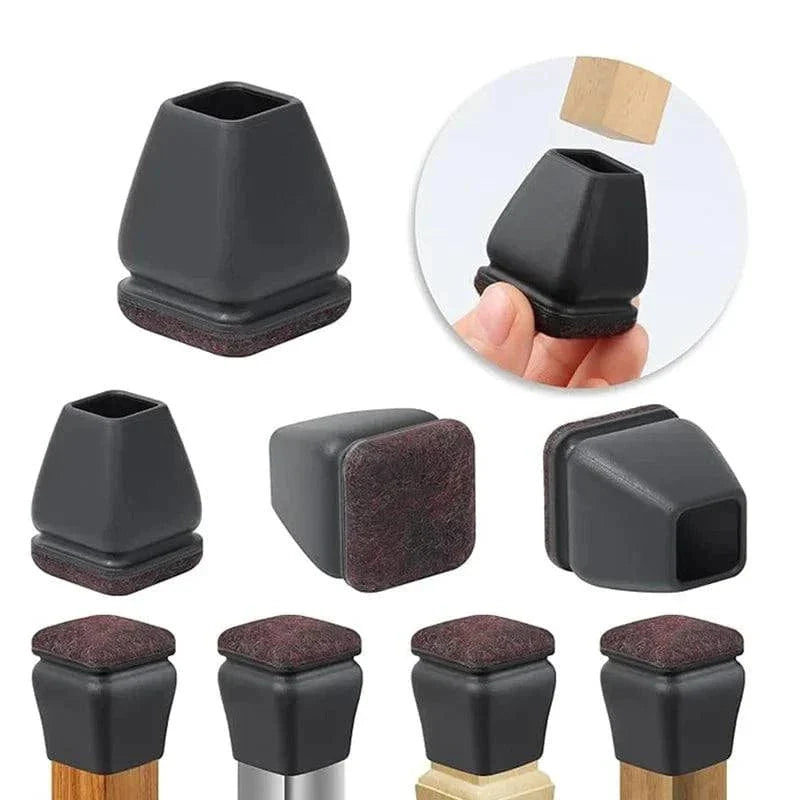 8PCS black silicone chair leg protectors with thick felt pads for floor protection on hardwood and furniture