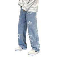 Mens Y2K baggy jeans with vintage patchwork and wide leg design for comfortable street style