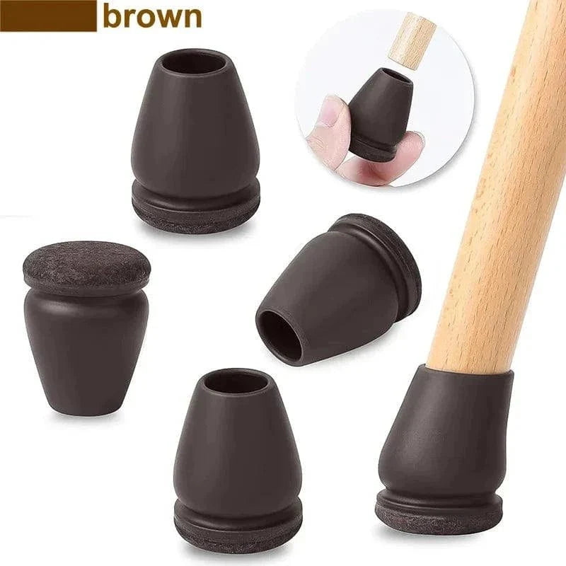 8PCS brown silicone chair leg protectors with thick felt pads for floor protection