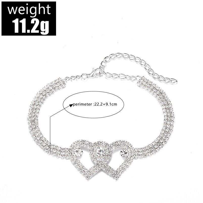 Double Heart Crystal Anklet with intertwined hearts and sparkling crystals for summer and festive occasions
