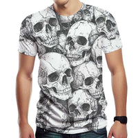 Mens skull graphic tshirt with 3D printed skeleton design, short sleeve casual summer tee
