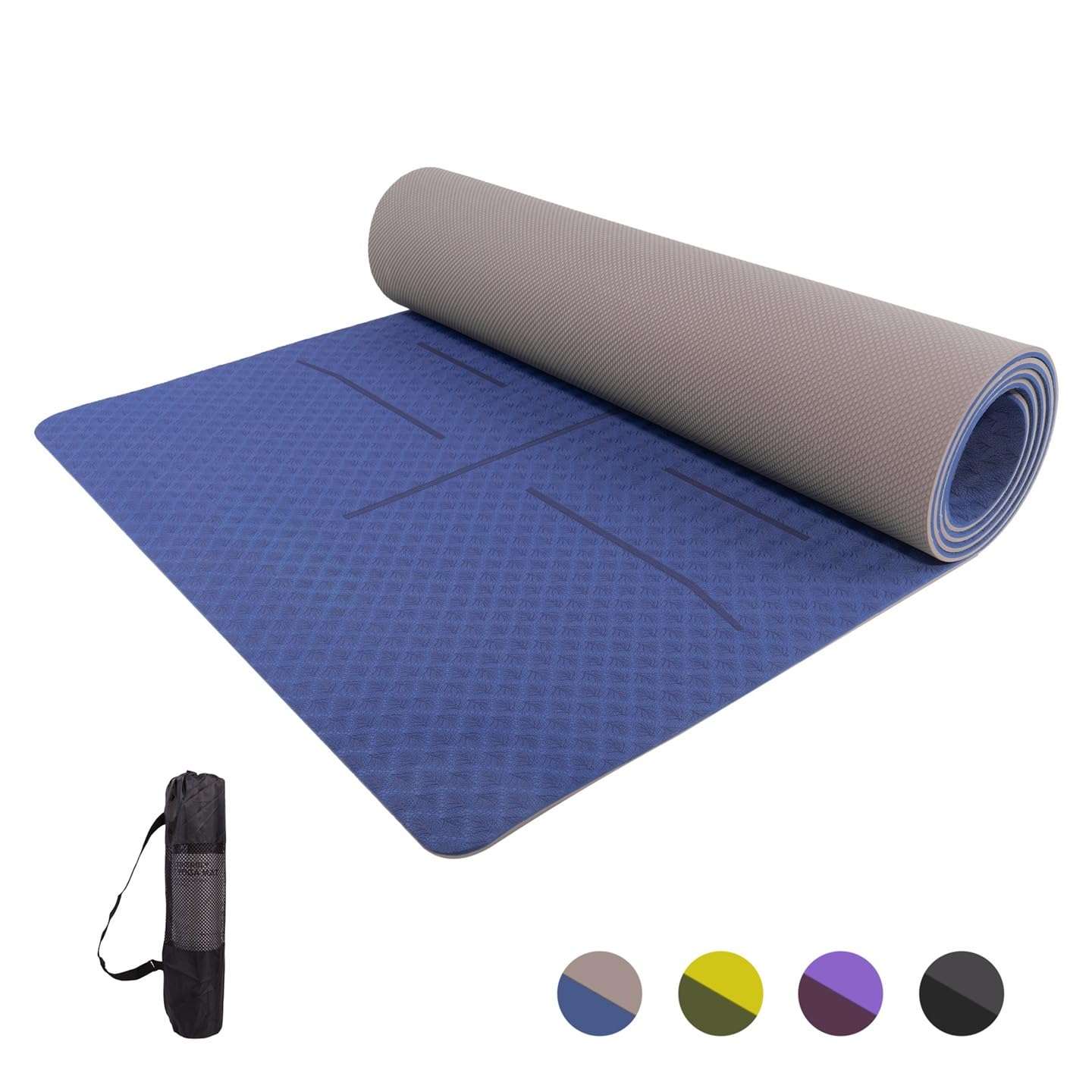 EcoBalance 6mm thick TPE yoga mat with double non-slip surfaces and alignment lines for stability and joint protection