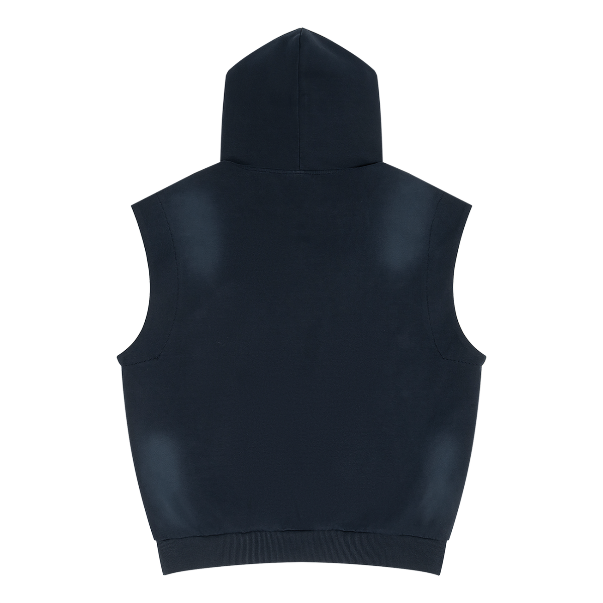 Unisex vintage wash sun fade sleeveless hoodie with heavyweight fabric and metal eyelets