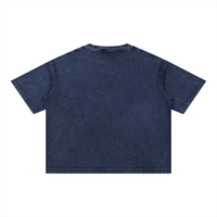 Mineral wash boxy cotton t-shirt with oversized drop shoulder and cropped fit in vintage faded style
