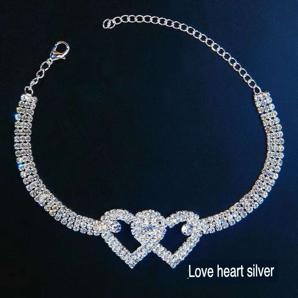 Double Heart Crystal Anklet with intertwined hearts and shimmering crystals for summer and special occasions
