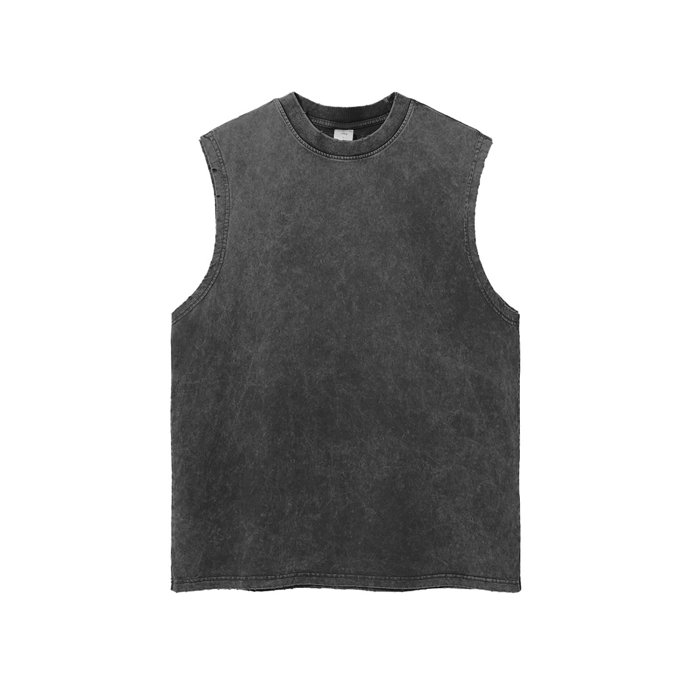 Unisex snow washed frayed hem tank top in 100% cotton with round neck and loose fit