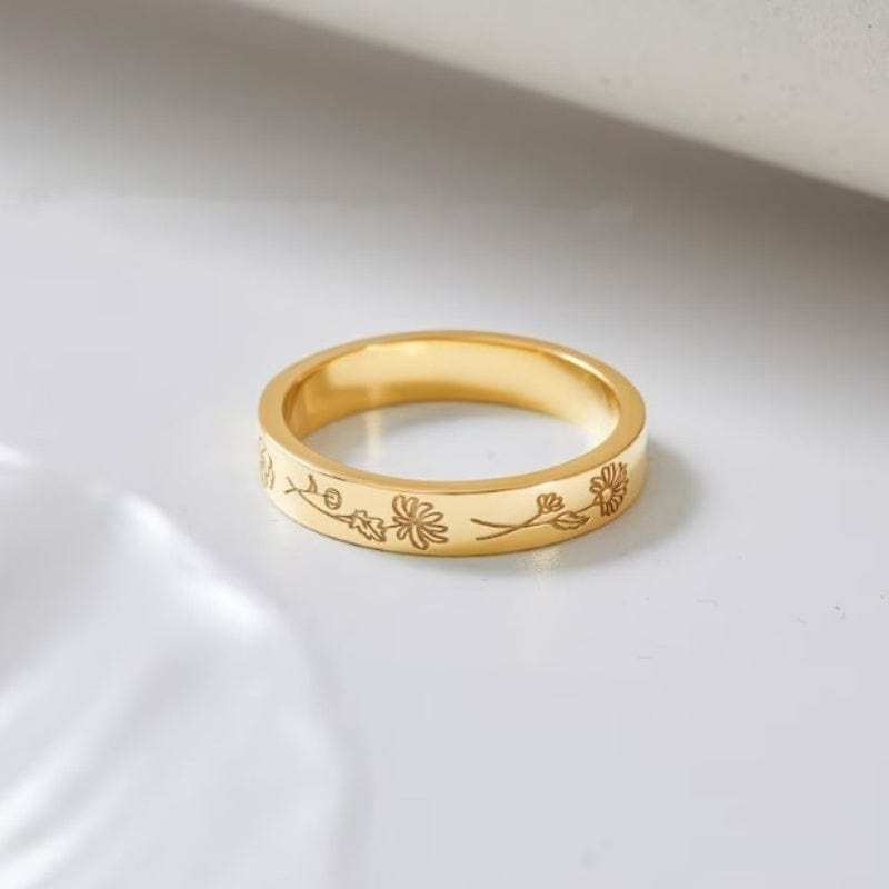 Gold 925 silver personalized flower ring by TeninoVentures, available in sizes 10, 10.5, and 11.