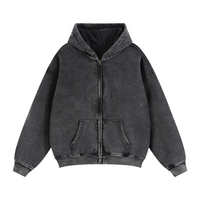 Unisex zip-through boxy fleece hoodie with thick cotton blend fabric and loose fit for casual outdoor wear
