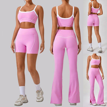 Outdoor Sports Yoga Suits Women's Spaghetti Strap Contrast Color Fitness Set